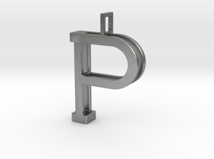 letter P monogram pendant 3d printed Natural Silver