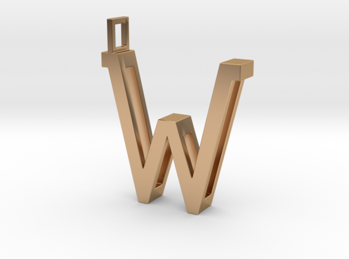 letter W monogram pendant 3d printed Polished Bronze