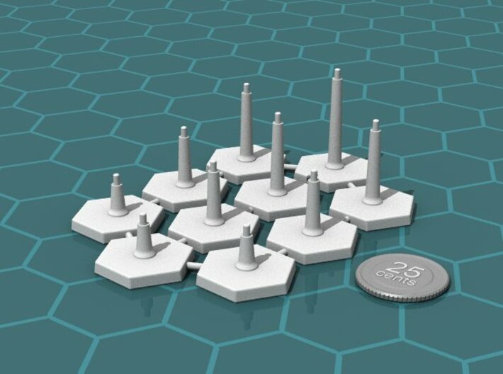 FlightStands - Set of 10. 3d printed Render of the model, with a virtual quarter for scale.