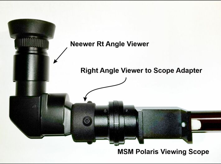 Right Angle Scope Adapter for Polar Scopes 3d printed Customer product showing the adapter attached to the MSM viewing scope