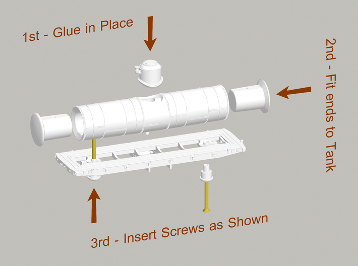 N-Scale 19th Century Oil Tank Car (Single) 3d printed Use this quick diagram to aide in assembly