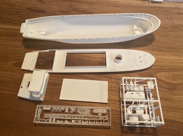 Sinekura 2, hull and decks (1:200, RC) 3d printed all parts of the model (includes further prints not part of this set)