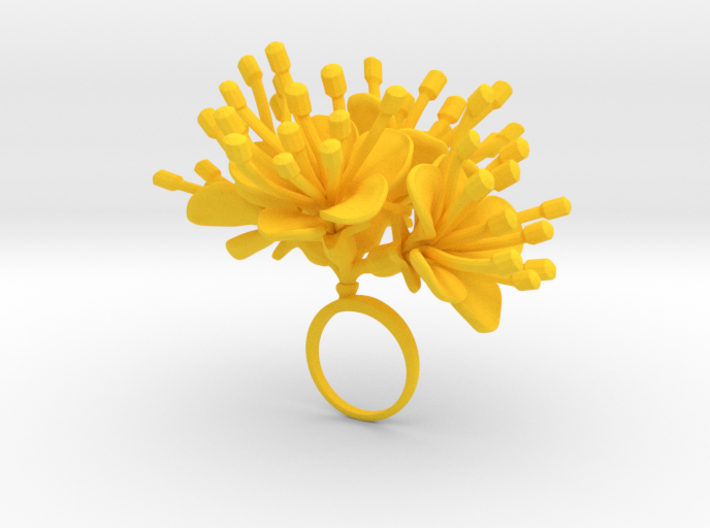 Ring with four large flowers of the Cherry 3d printed