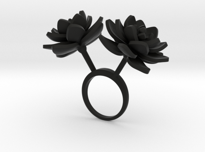 Ring with two large flowers of the Lotus 3d printed