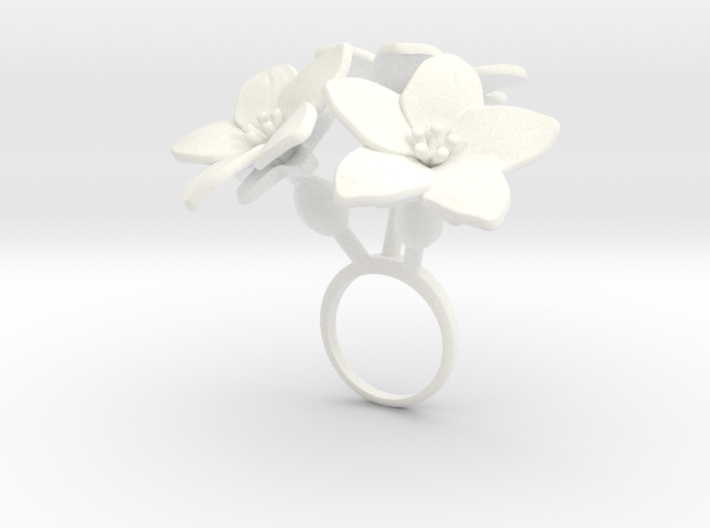 Ring with three large flowers of the Melon 3d printed