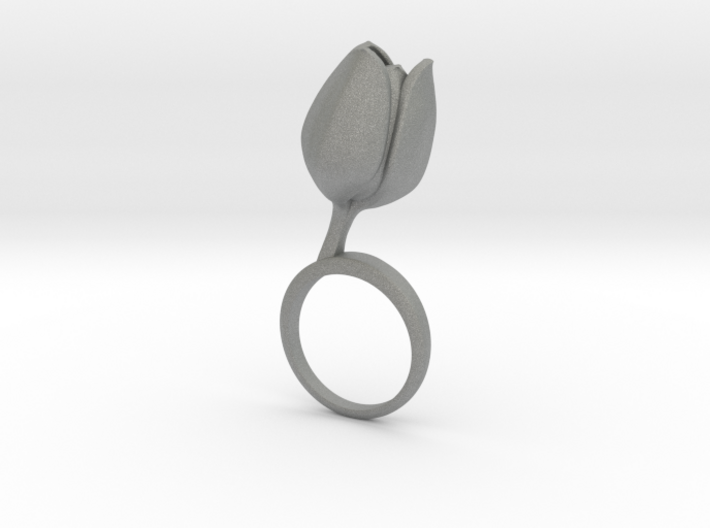 Ring with one large closed flower of the Tulip 3d printed