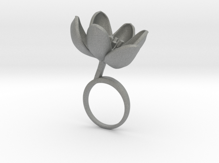 Ring with one large open flower of the Tulip 3d printed
