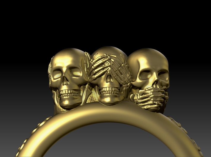 Hear-see-speak no evil Skull ring 3d printed 