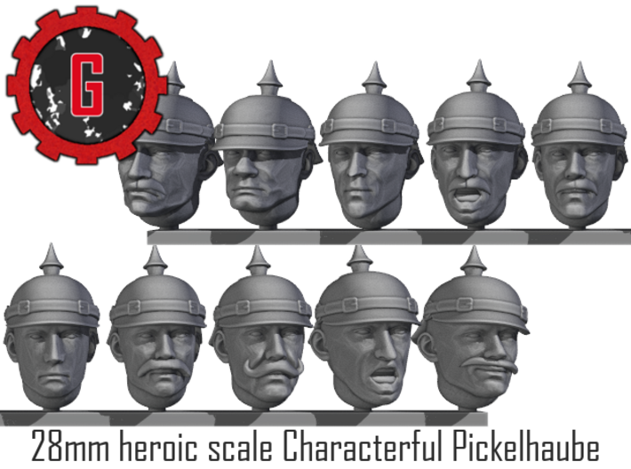 28mm heroic scale characterful Pickelhaube heads 3d printed