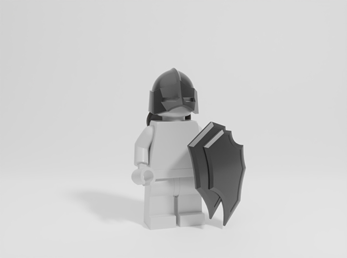 Dark Orc Helmet &amp; Shield 3d printed 3D render, minifig not included, print comes raw &amp; unpainted