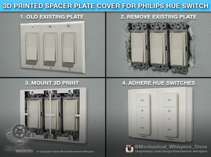Philips Hue Dimmer Triple Gang Plate (US Decora) 3d printed 