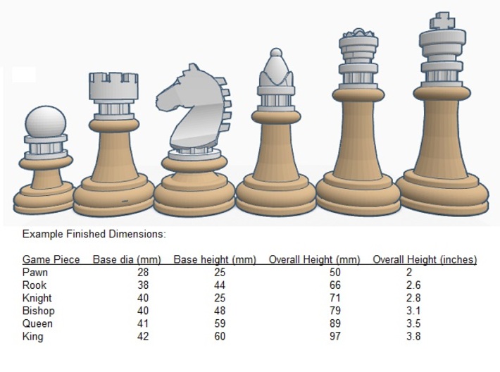 Chess Toppers 16 plus extra queen 3d printed Example finished dimensions
