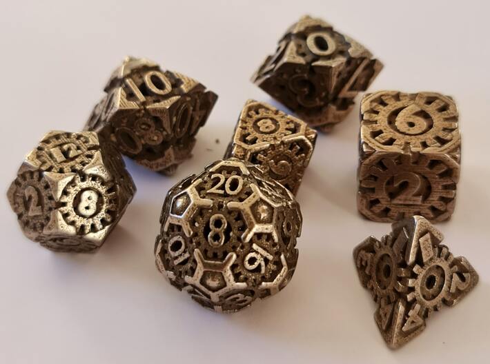 Steampunk polyhedral dice set hollow with decader 3d printed