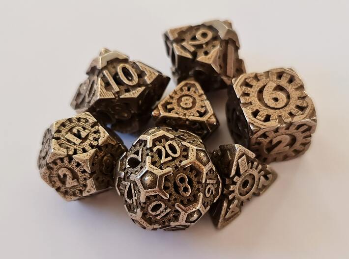 Steampunk polyhedral dice set hollow with decader 3d printed 