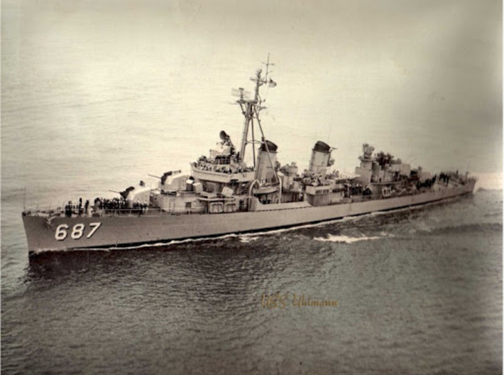Nameplate USS Uhlmann DD-687 (10 cm) 3d printed Fletcher-class destroyer USS Uhlmann DD-687, postwar appearance.