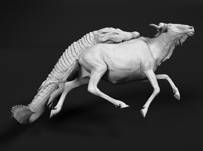 Blue Wildebeest 1:72 Attacked by Nile Crocodile 3 3d printed