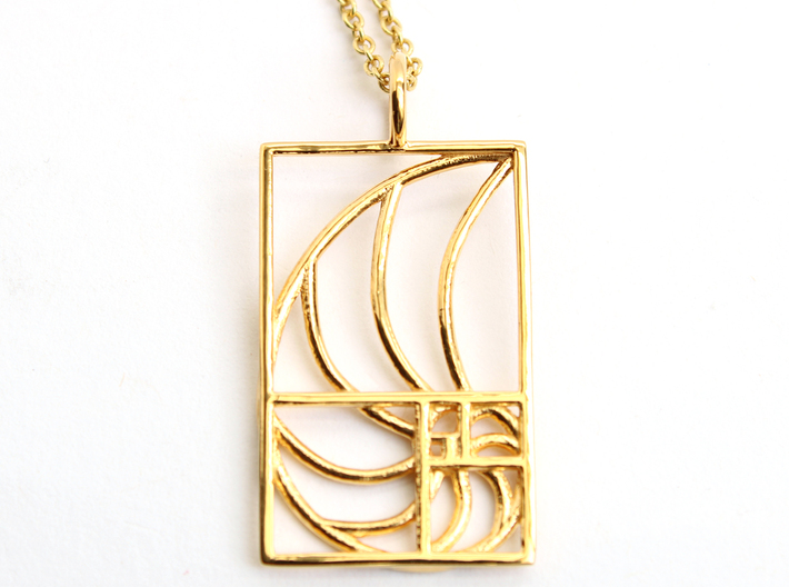 Golden Spiral Pendant - Golden Ratio-Math Jewelry 3d printed Reverse side of Golden Ratio pendant in 14K gold plated brass