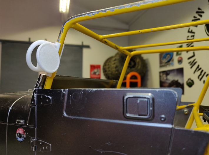 RockRacer Mirrors - for Ø5mm tube chassis 3d printed White natural print shown assembled to a custom 5mm tube chassis