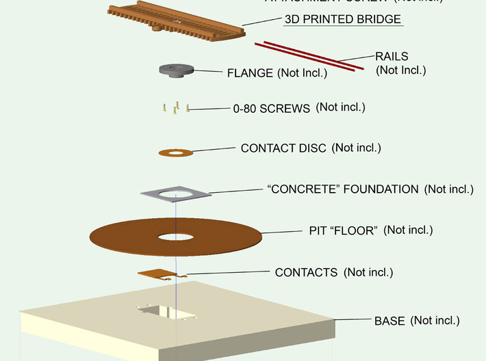 Nn3 PCRy 54' Turntable - Knock-down kit 3d printed Exploded diagram of sample installation