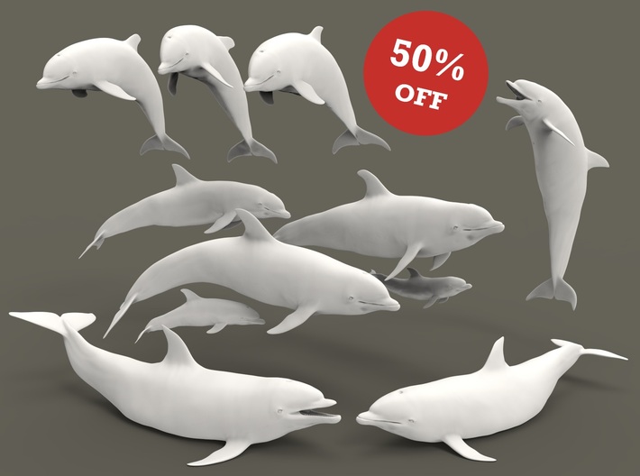 Bottlenose Dolphin Set 1:87 eleven different piece 3d printed