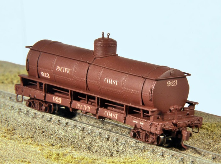 Nn3 Pacific Coast Railway tank car #923 3d printed Completed kit; trucks, couplers, brass wire, handrail stanchions, brake wheel and decals NOT INCLUDED.