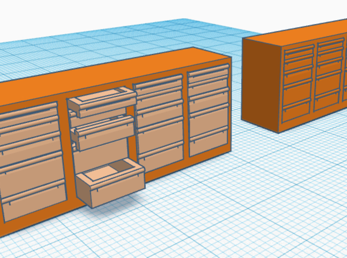 1/64th Toolbox chests 8' long, one w open drawers 3d printed 