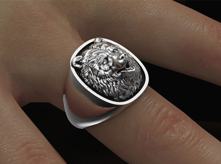 Sterling Silver Bear Ring 3d printed 