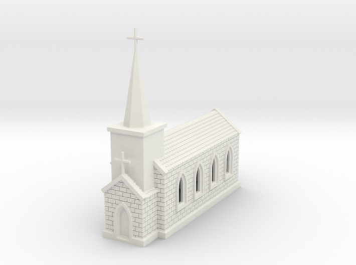N Scale Small Church with Steeple 1:160 3d printed
