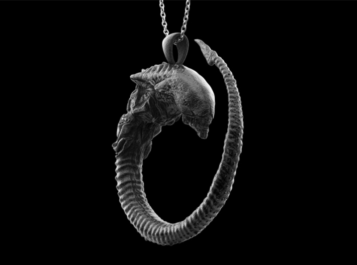 Alien Queen Chestburster pendant-Black Steel 3d printed 