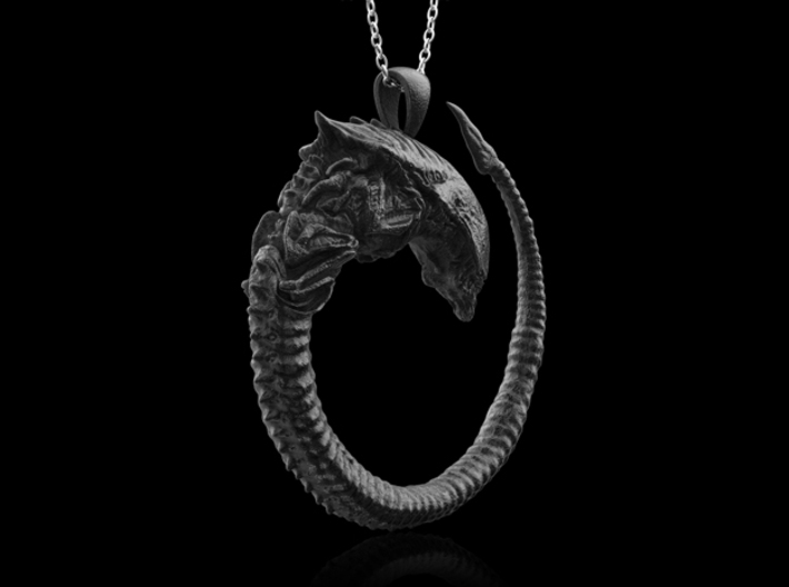 Alien Queen Chestburster pendant-Black Steel 3d printed 