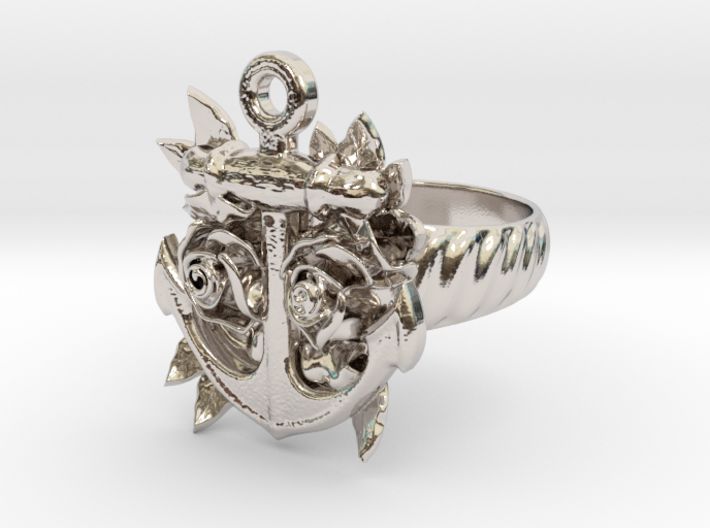Anchor &amp; Roses Tattoo style ring 3d printed