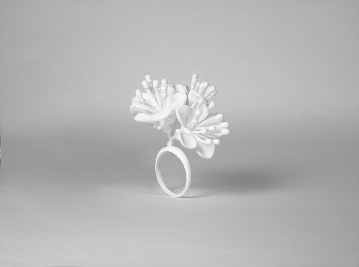 Ring with four large flowers of the Cherry 3d printed 