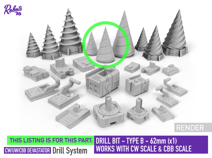 Drill Bit Type B 62mm x1 [Devastator Drill System] 3d printed 