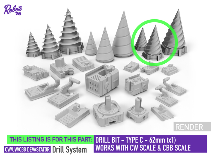 Drill Bit Type C 62mm x1 [Devastator Drill System] 3d printed 
