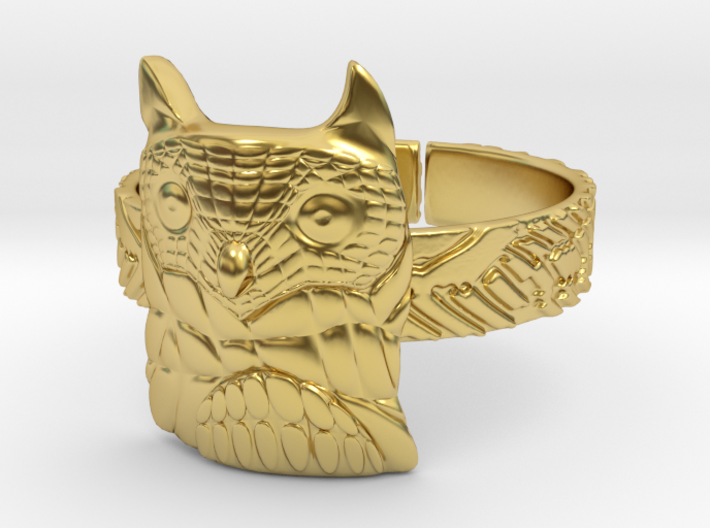 Big Owl Ring with Wings Band 3d printed