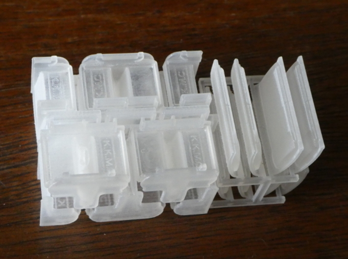 HO Pullman Sections, Art Deco Style 3d printed The berths and bunks arrive in-- you guessed it-- a big block.  This is the "small" size sprue.