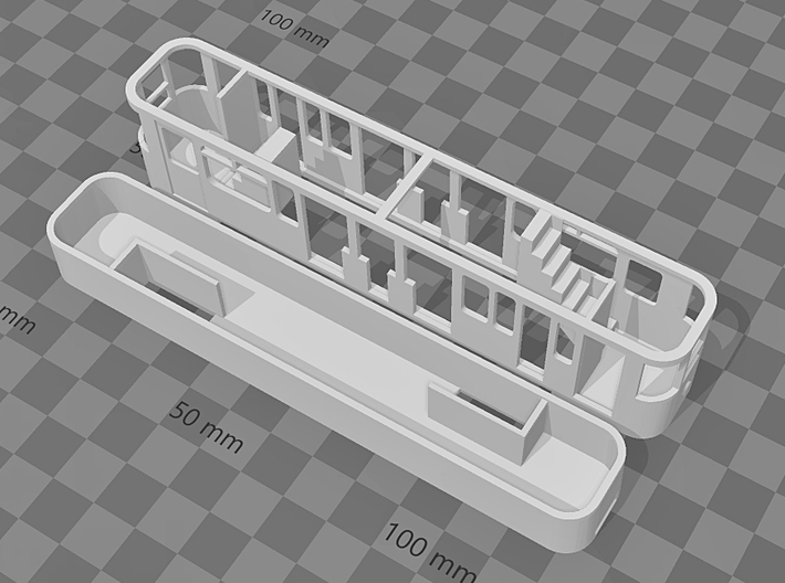 Seaton Tramways Car 12 (mark 1 Double Deck) in 009 3d printed The kit parts