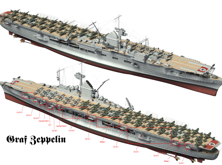 1/200 DKM Graf Zeppelin Hull Platform 2 Port 3d printed 