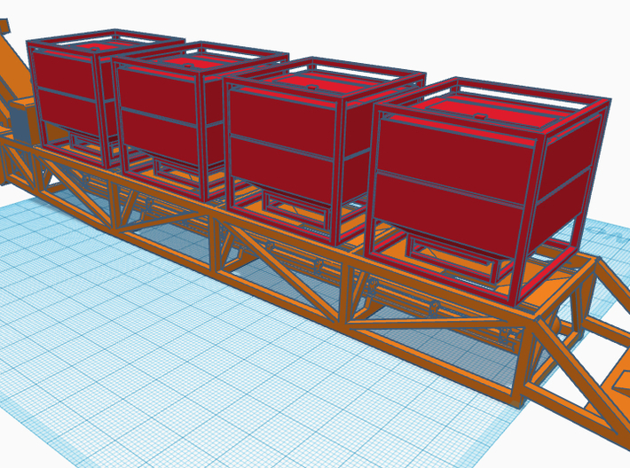 1/87th Hydraulic Fracturing Sand cradle trailer 3d printed Shown with Prop-x containers