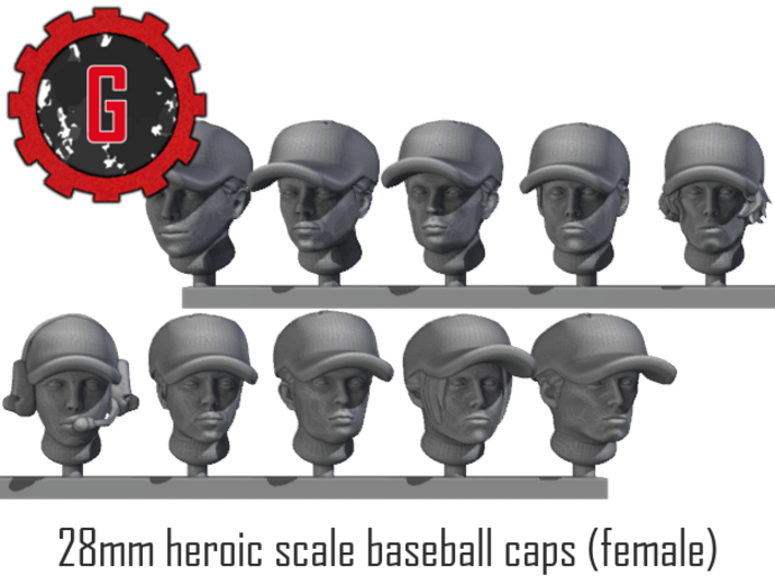 28mm Heroic Scale Female Baseball Caps 3d printed