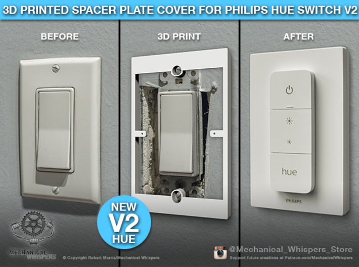 Philips Hue Dimmer Switch V2 Plate (US Decora) 3d printed 