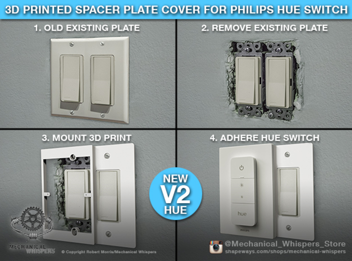 Philips Hue Switch V2 DoubleGang Plate (US Decora) 3d printed