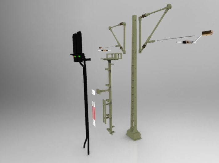 Signal bracket double - Gauge 1 (1:32) 3d printed Picture shows a combination of parts in the catenary program!