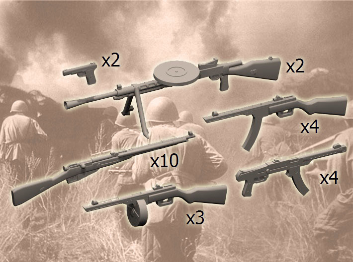 1/35 WW2 1944 Soviet riflemen weapons 3d printed