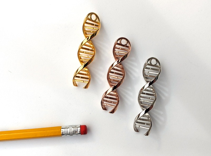 DNA Helix Necklace Pendant - Gold or Rhodium 3d printed 