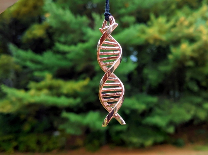 DNA Helix Necklace Pendant - Gold or Rhodium 3d printed 
14k Rose Gold Plated Brass 