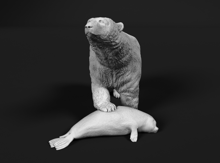 Polar Bear 1:22 Female with Ringed Seal 3d printed 