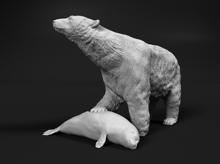 Polar Bear 1:20 Female with Ringed Seal 3d printed 