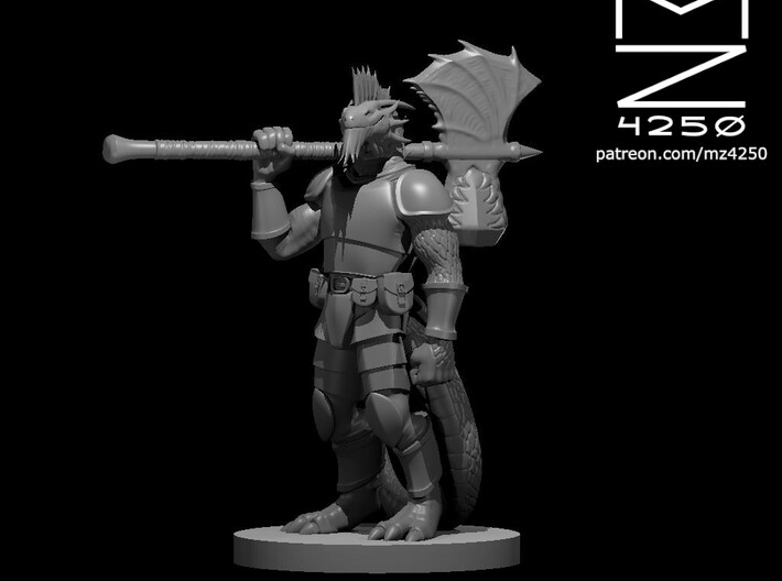 Silver Dragonborn War Cleric with Maul Axe Combo 3d printed