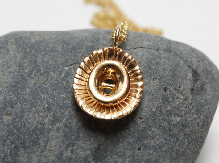 Single Coccolith Pendant - Marine Biology 3d printed Reverse side of Single Coccolith pendant in 14K gold plated brass